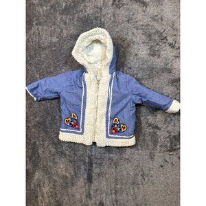Vintage 1970's Quiltex Demin-look and Faux Fur Coat with Heart Applique and Rick